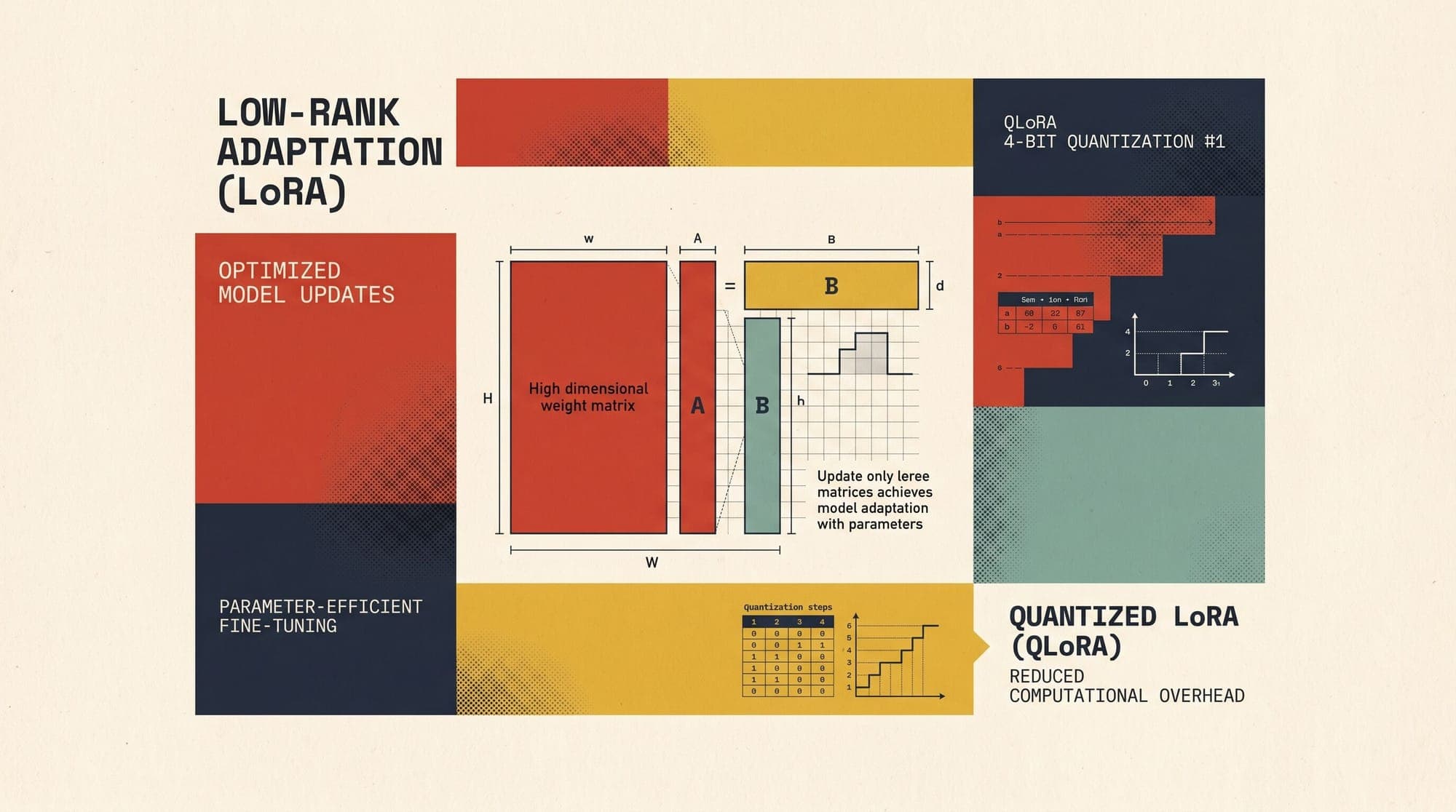 Low-Rank Adaptation (LoRA) and QLoRA: Parameter-Efficient Fine-Tuning, Matrix Decomposition, and 4-Bit Quantization